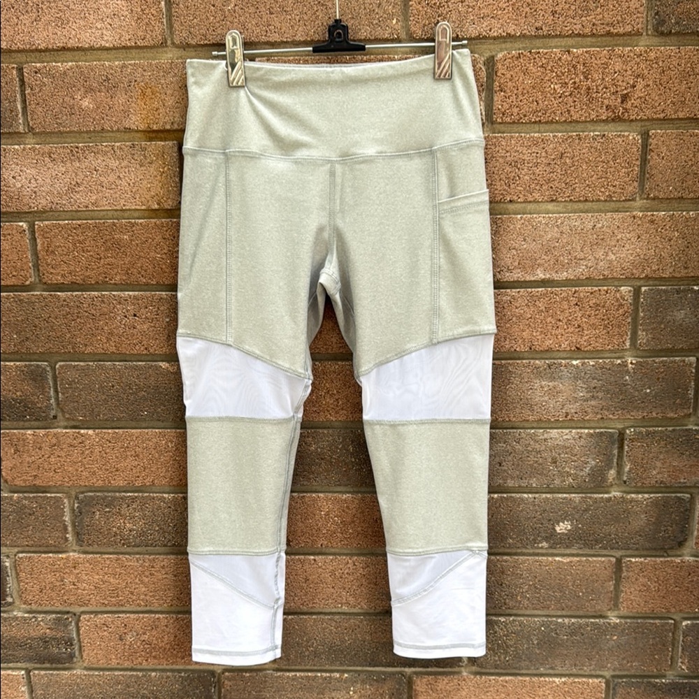 X by Gottex Silver and White High-Waist Leggings with Mesh Panels Size M